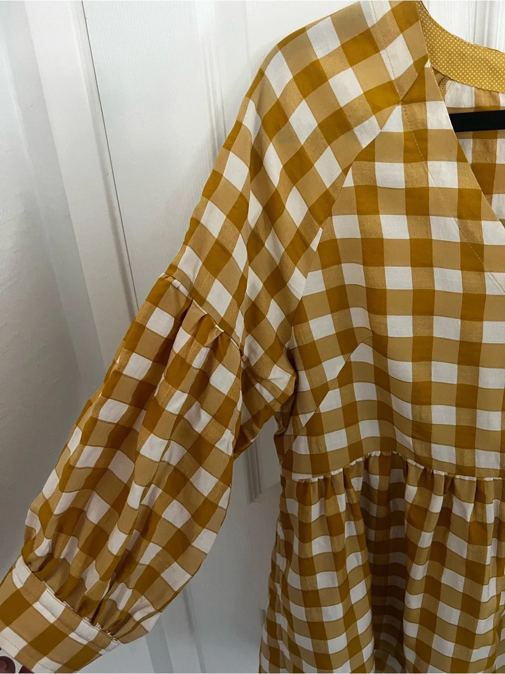 Anthropologie Maeve Mustard and White Gingham Top